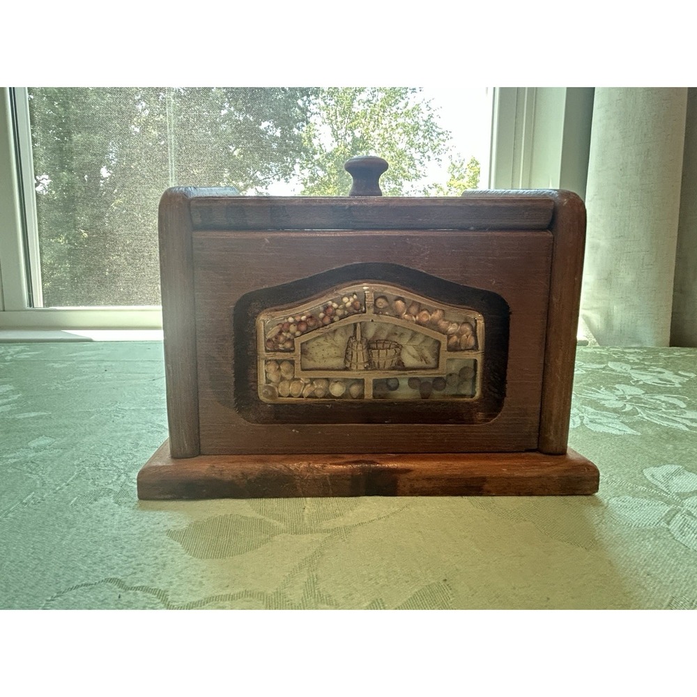 Vintage MCM Wood And Lucite Kitchen Recipe Box Resin Grains Grandmas Kitchen